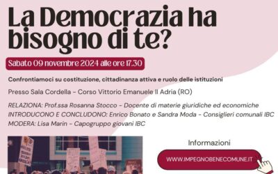 La democrazia ha bisogno di te ? – Dibattito pubblico del 9 novembre 2024 presso Sala Cordella